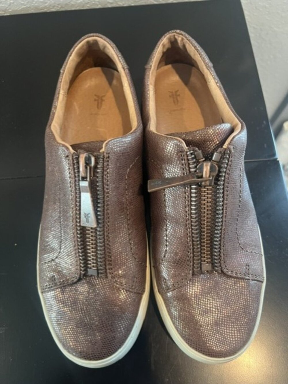 Frye Brown Leather Metallic Sneakers